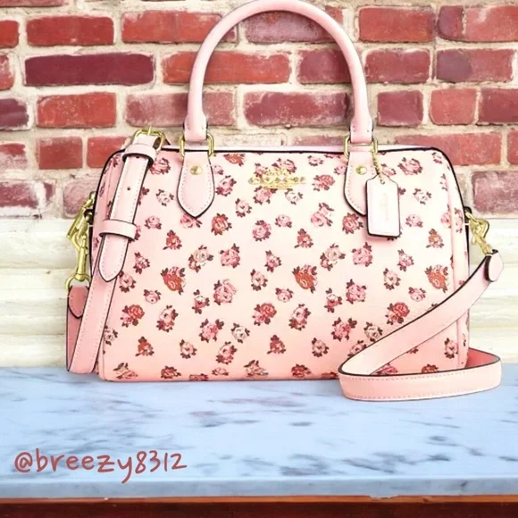 Coach Rowan Satchel Blush Rose Print and Your Choice Bag Charm + Duster NWT - Picture 12 of 15